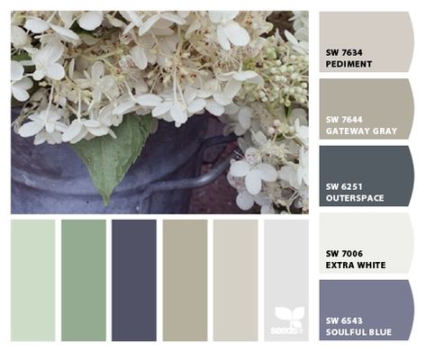 Paint colors from ColorSnap by Sherwin-Williams Colors To Compliment Grey, Light Green And Grey Color Palette, Grey And Mint Color Palette, Green Gray Colour Palettes, Sage Green And Blue Bedroom Ideas, Grey Green White Colour Palette, Green Grey Pallet, Palette Design, Gray Bedroom