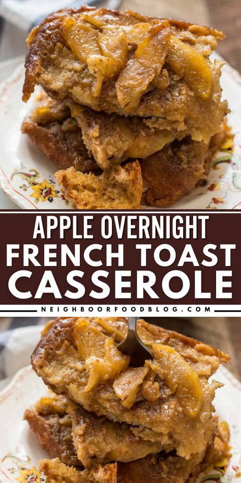 Looking for more homemade treats for Mother's Day? This Apple Overnight French Toast Casserole starts with baked French toast with cinnamon-spiced bread layered on top of apple slices. Add this breakfast casserole to your Mother's Day brunch ideas! Overnight Cinnamon Apple French Toast, Overnight Apple French Toast Casserole, Healthy Overnight French Toast Bake, Apple Croissant French Toast Bake, Apple French Toast Bake Overnight, Apple French Toast Casserole Overnight, Apple Desert, Apple French Toast Bake, Spiced Bread