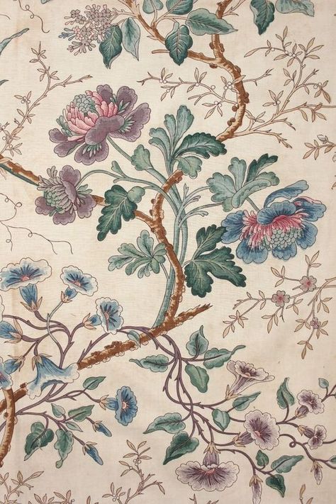 Antique French printed chintz fabric Indienne 19th material Arborescent LOVELY www.textiletrunk.com: Chintz Fabric, Victorian Wallpaper, French Fabric, Fabric Inspiration, Design Textile, 자수 디자인, Antique Fabrics, Print Inspiration, Antique Textiles