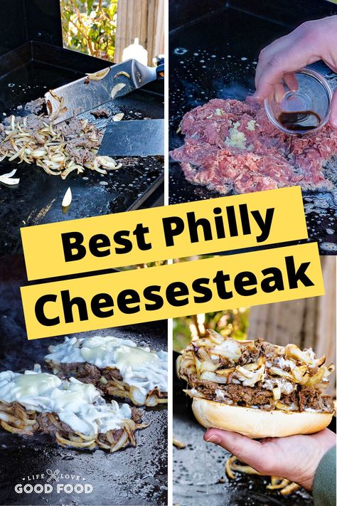 Philly Cheese Steak On Blackstone Grill, Philly Cheesesteaks Recipes, Philly Cheese Steak For A Party, Cheesesteaks On Blackstone, Philly Steak And Cheese Sandwiches, Griddle Recipes Blackstone Philly Cheesesteak, Philly Cheesesteak Blackstone Griddle, Philly Cheese Steak Blackstone Griddle Recipe, Philly Cheesesteak On The Blackstone