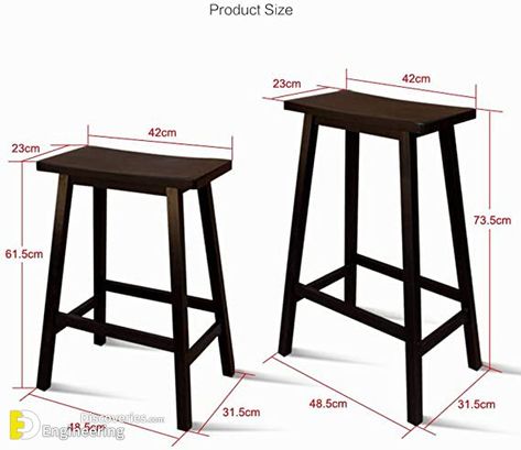 35 Standard Sizes For Different Types Of Furniture - Engineering Discoveries Saddle Seat Bar Stool, Coffee Chairs, Standard Kitchen, Kursi Bar, Oak Stool, Barn Wood Projects, Wooden Bar Stools, Metal Furniture Design, Kitchen Dimensions