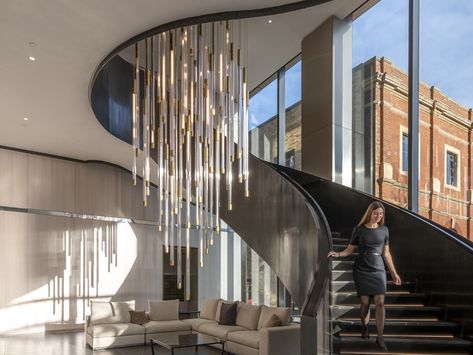 Sculpture | haberdashery Circular Stairs, Escalier Design, Stairs Design Modern, Art Deco Interior Design, Entry Way Design, Lobby Design, Luxury Chandelier, Interior Stairs, House Outside Design