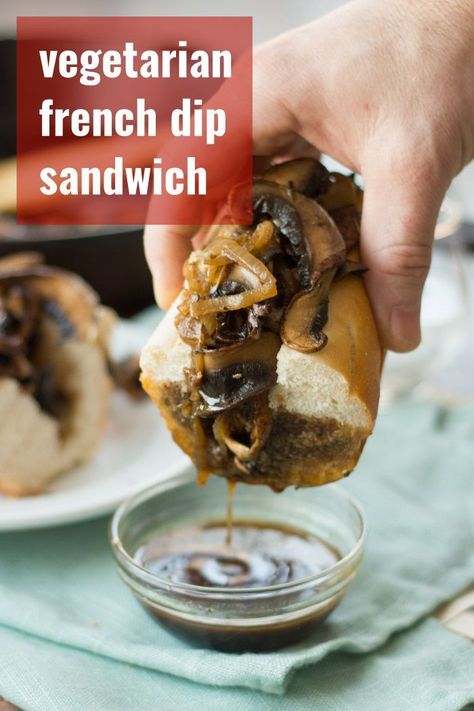 These vegan French dip sandwiches are made with sautéed portobello mushrooms, dressed in spicy horseradish mustard and served ready for dipping in savory vegan au jus. A mouth-watering vegetarian… Vegan Au Jus, Vegan French Dip, Horseradish Mustard, Dip Vegan, Mushroom Sandwich, French Dip Sandwiches, Dip Sandwiches, Vegan French, Vegan Beef