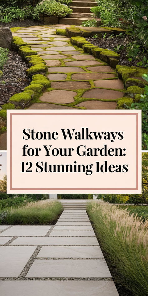 An elegant front entrance with a stunning stone walkway framed by vibrant outdoor plants. Sloped Front Yard Walkway, Flagstone Front Walkway, Diy Sidewalk Walkways, Front Walkway Ideas Landscaping, Side House Walkway, Landscape Pathway Ideas, Stone Entryway Exterior, Landscape Walkway Ideas, Stone Walkway Ideas