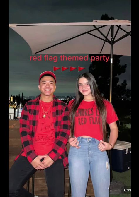 Red Flags Party Theme Shirt, Red Flag Party Shirt Ideas College, Beer Olympics Outfits Costume Ideas, Red Flag Costume, Red Flag Party Shirt, Red Flag Halloween Costume, Beer Olympics Outfits, White Lies Party Shirts, Beer Olympics