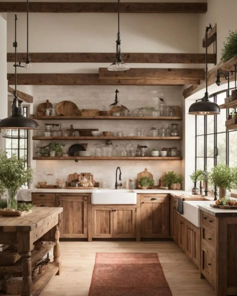 Farmhouse Style Kitchen Cabinets, Rustic Houses, Island Farmhouse, Scandinavian Country, Country Kitchen Ideas, Space Living Room, Tuscan Kitchen, Trending Ideas, Kitchen Cabinet Styles