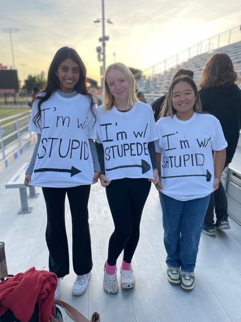 for our senior pano, we decided to each make shirts with wrong spellings of stupid and an arrow pointing off to the right Arrow Point, Senior Year, Women's Top, T Shirt