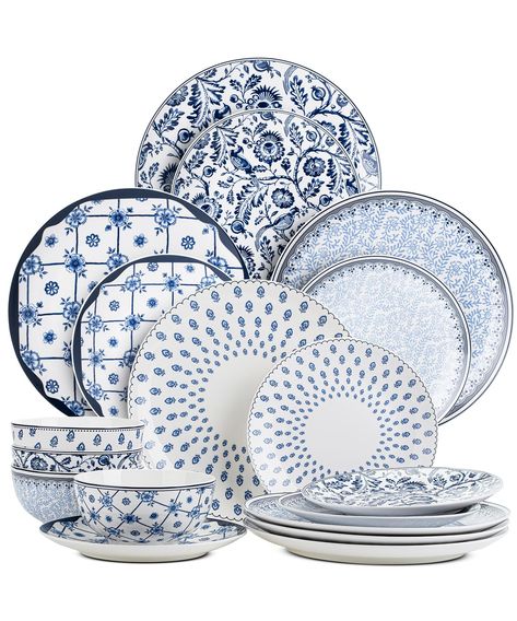 PRICES MAY VARY. BTaT dinner set is a beautifully curated collection of 12-piece bone china dinner set, featuring a mix of intricate blue patterns on white background, giving a classic yet contemporary feel to the table setting This set includes 4 small 5.5-inch bowls, perfect for serving desserts, cereals, or small appetizers. Each bowl is adorned with unique blue designs that are charming and elegant. The 4 medium 8-inch coupe plates are ideal for salads, sandwiches, or starters, with each pla French Country Dinnerware Sets, Blue Dishes Display, Dinner Sets Dinnerware Beautiful, White And Blue Plates, Fine China Dinnerware Dinner Sets, Dinner Plates Ideas, Dinnerware Sets Unique, Blue And White Kitchen Decor, Mix And Match Dinnerware