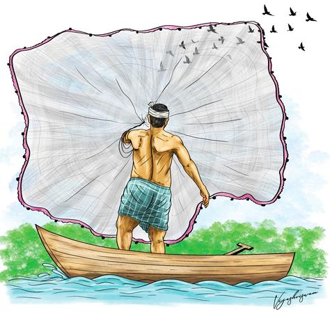 #fisherman #mathrubhumi #vijeshviswam Fashion Illustration Hair, Composition Drawing, Pixel Art Landscape, Architecture Drawing Sketchbooks, Perspective Drawing Lessons, Cartoon House, Elephant Drawing, Student Drawing, Easy Drawings For Kids