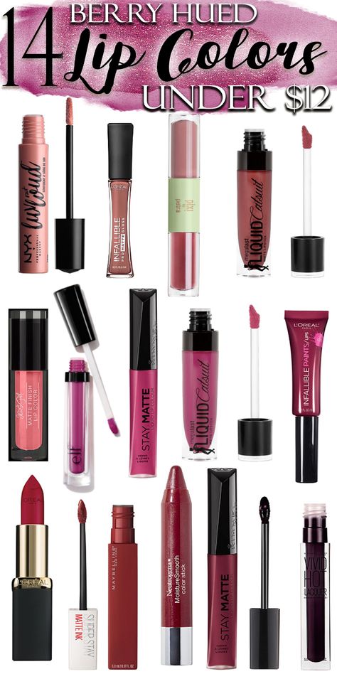 Affordable Fall Lip Trends! 14 Berry Colored Shades You Need NOW! Every shade is under $12 & ranging from tints to full coverage mattes. Swatches! Drugstore Lipgloss, Mac Lipstick Shades, Red Lipstick Shades, Fall Lips, Lipstick For Dark Skin, Berry Lipstick, Lip Trends, Best Drugstore Makeup, Lipgloss Lips