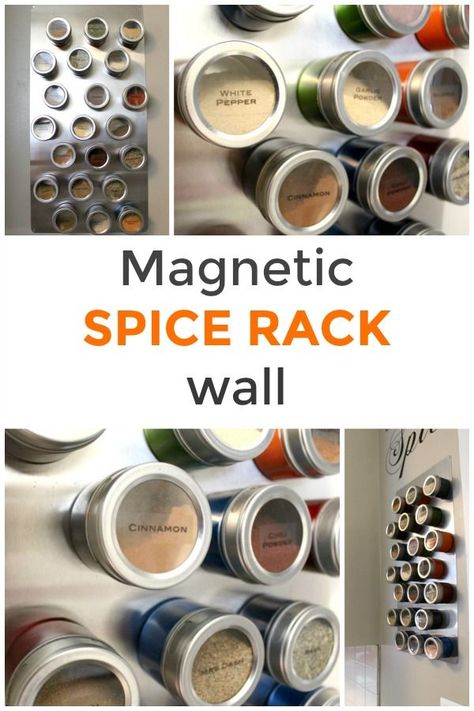 Magnetic spice rack wall: How to organize the spices in your kitchen using magnetic spice containers. #spiceorganization Spice Rack Wall, Magnetic Spice Rack, Organizing Solutions, Spice Holder, Waterslide Decal Paper, Closet Hacks Organizing, Art Supplies Storage, Magnetic Spice, Coffee Bar Home