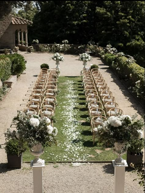 Outdoor Ceremony Seating, Dream Wedding Ceremony, Wedding Cermony, Wedding Ceremony Chairs, Tuscan Inspired Wedding, Wedding Ceremony Seating, Wedding Isles, Ceremony Chairs, Garden Wedding Reception