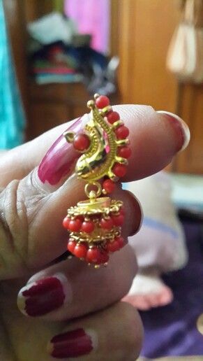 Coral Jhumkas, Coral Studs In Gold, Coral Earrings Gold Indian, Coral Earrings Gold, Earrings Gold Indian, Gold Coral Earrings, Coral Jewelry Vintage, Kids Gold Jewelry, Gold Earrings For Kids