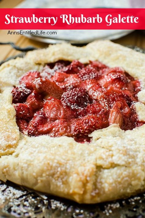 Strawberry Rhubarb Galette Recipe. Using fresh (or frozen) fruit, this pretty galette dessert is easy to make, but impressive to serve - not to mention super tasty! Make it for a treat tonight! Strawberry Rhubarb Tart, Strawberry Rhubarb Galette, Rhubarb Galette, Rhubarb Desserts Recipes, Strawberry Rhubarb Recipes, Galette Recipes, Rhubarb Tart, Blue Jean Chef, Rhubarb Desserts