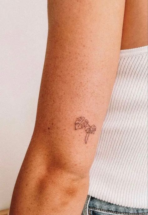 Mini Monstera Plant Tattoo, Small Monstera Leaf Tattoo, Womens Small Shoulder Tattoo, Dainty Monstera Tattoo, One Line Ladybug Tattoo, Montesera Plant Tattoo, Tiny Monstera Tattoo, Monstera Line Tattoo, Mini Monstera Tattoo