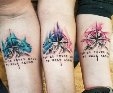 Rustic Best Friend Tattoos, Meaningful Matching Tattoos Friends, Matching Mother Daughter Tattoos For 3, 3 People Matching Tattoos, Family Forever Tattoo, Matching Mother Daughter Tattoos Meaningful, Meaningful Family Tattoo Ideas, Family Tattoo Ideas Matching, Matching Cousin Tattoos