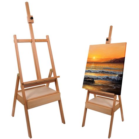 PRICES MAY VARY. 【Profession Painting Easel】The large wooden painting easel with an storage supply drawer and a supply shelf. And it is made by the premium beech wood, very sturdy and durable. Perfect for painting and display works or drawings or advertising or party sign etc. 【Free Adjustable & Durable】The solid and sturdy easel with an adjustable height mast, you can place the canvas of the size what you want. The max canvas height is 61.5cm. And the maximum load-bearing capacity of the easel Display Canvas Art, Canvas Holder Stand, Easel For Painting, Drawer Art, Wooden Easel Stand, Canvas Holder, Painting Stand, Studio Easel, Painting Easel