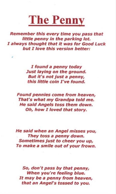 Penny's From Heaven, Pennie’s From Heaven Poem, Pennies From Heaven Quote, Pennie’s From Heaven, Penny From Heaven, Unique Thoughts, Penny Crafts, Remembrance Poems, Grandkids Quotes