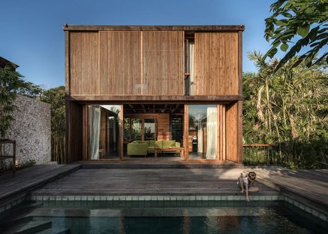 alexis dornier's 'aperture house' has a façade of movable screens Alexis Dornier, Tropical Arch, Limestone Cladding, Villa Inspiration, Bali Surf, Two Bedroom House, Bali House, Wood Architecture, Out Of The Woods