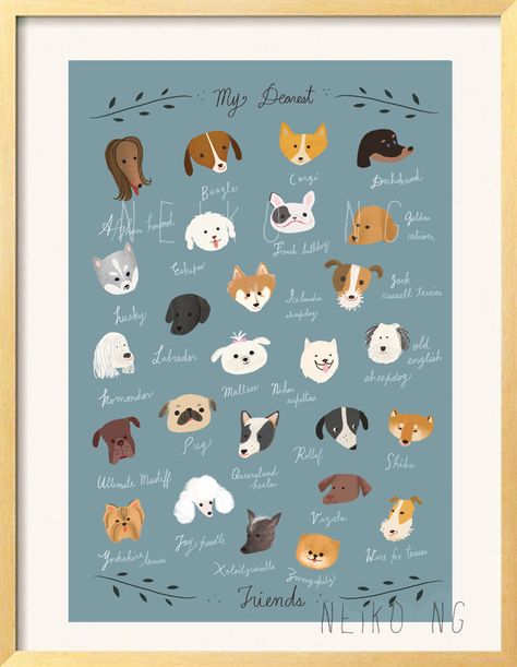 Pin by Carolina Aloy Martínez on pets | Pinterest Dog Breed Poster, Dog Illustration Art, Dog Breed Names, 강아지 그림, About Dogs, Dog Poster, Art Et Illustration, Dog Illustration, Alphabet Print