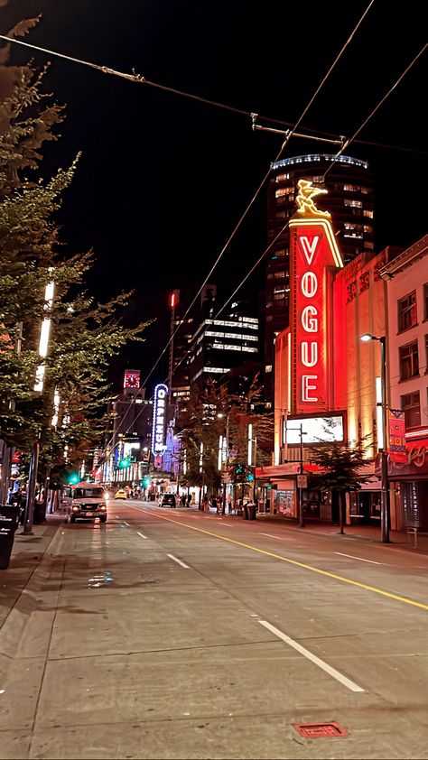 Downtown Vancouver Aesthetic, Vancouver Nightlife, Granville Street, Candy Land Birthday Party, 2024 Moodboard, Candyland Birthday, Downtown Vancouver, Van Living, Bachelorette Trip