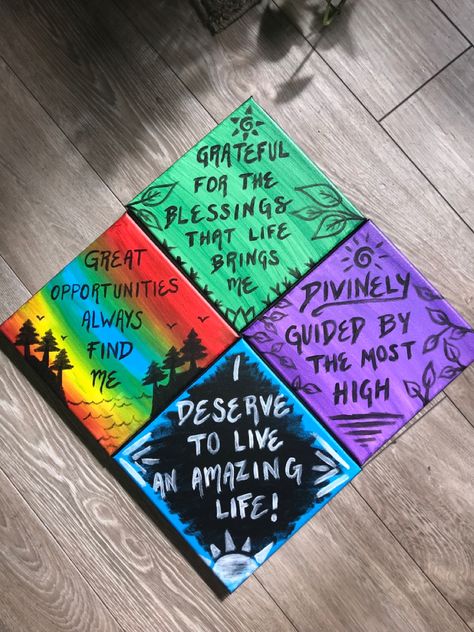 Canvas Painting Ideas Affirmations, Affirmation Painting, Crafts With Cds, Kids Therapy, Affirmation Board, Canvas Painting Ideas, Child Therapy, Diy Tile, Canvas Painting Designs