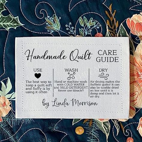 Quilt Care Quilt Labels - Personalized Care Labels for your Handmade Quilts Personalized Quilt Labels, Basting A Quilt, Quilting Business, Quilter Gifts, Quilt Care, Quilt Art, Quilted Gifts, All We Know, Cotton Labels