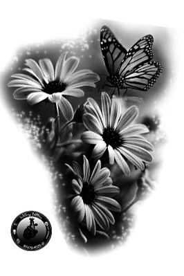 Flowers Sleeve Tattoo Design, Flower Realism Tattoo, Flowers And Butterflies Tattoos, Butterfly And Flowers Tattoo, Floral Tatoos, Flower And Butterfly Tattoo, Butterfly Flower Tattoo, Daisy Tattoo Designs, Butterfly Tattoo Design