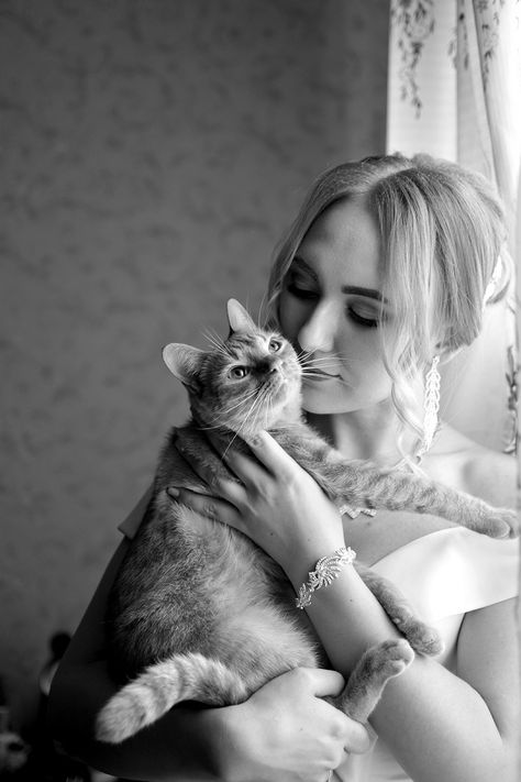 Bride And Cat Pictures, Cat Wedding Pictures, Cat Wedding Photos, Cat At Wedding, Cat Photoshoot, Wedding Day Wishes, Cute Dogs Images, Bride Pictures, Enchanted Forest Wedding