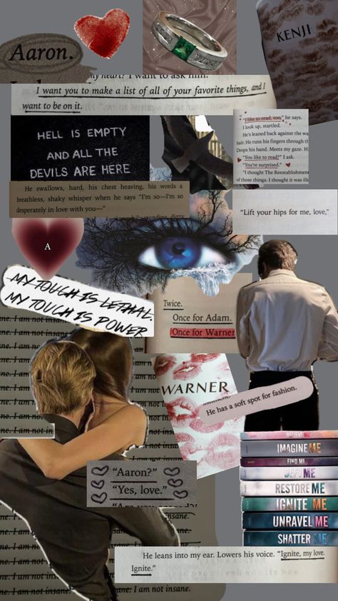 Shatter me collage Me Collage, Shatter Me Warner, Halloween Themes Decorations, Fantasy Romance Books, Shatter Me Series, Shatter Me, Book Wallpaper, Romantic Books, I Series