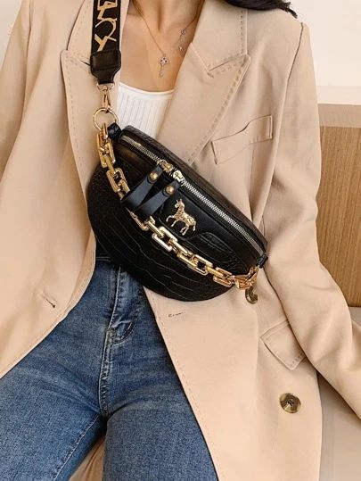 Sling Bag Women, Fanny Pack Women, Zippers Fashion, Chain Decor, Leopard Fashion, Elegant Bags, Waist Bags, Bum Bag, Inspiration Mode