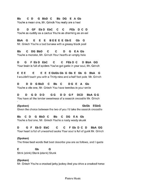 Flute Sheet Music: You're A Mean One, Mr. Grinch Christmas Flute Music, Hamilton Sheet Music, Piano Letters Songs, Beginner Violin Sheet Music, Piano Music With Letters, Easy Violin Sheet Music, Music Relatable, Kalimba Music, Sheet Music With Letters