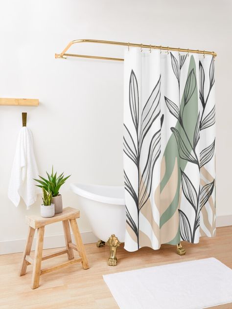 Green And Tan Bathroom, Black And Tan Bathroom, Beige And Black Bathroom, Beige Shower Curtain, Silver Bathroom Decor, Gold Shower Curtain, Half Bathroom Decor, Earthy Home Decor, Guest Bathroom Remodel