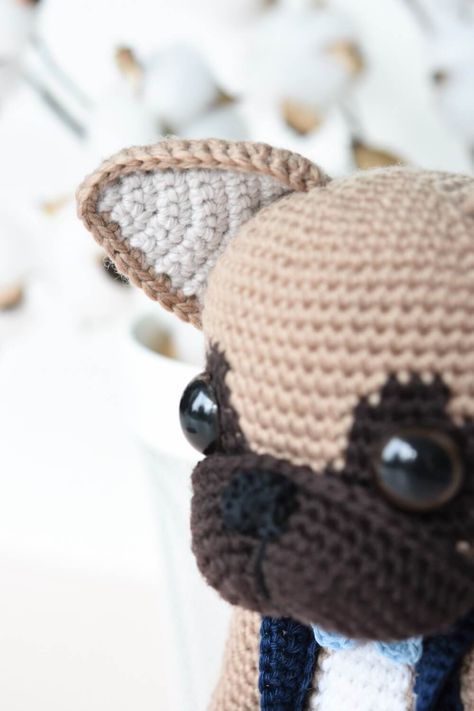 French bulldog - new amigurumi pattern in progress | lilleliis Amigurumi French Bulldog Free Pattern, Frenchie Crochet Pattern Free, Crochet Bulldog Pattern, Crochet Bulldog Pattern Free, Crochet French Bulldog Pattern Free, Crochet Hats For Dogs, French Bulldog Amigurumi, Crochet French Bulldog, Crochet Dog Hat Free Pattern