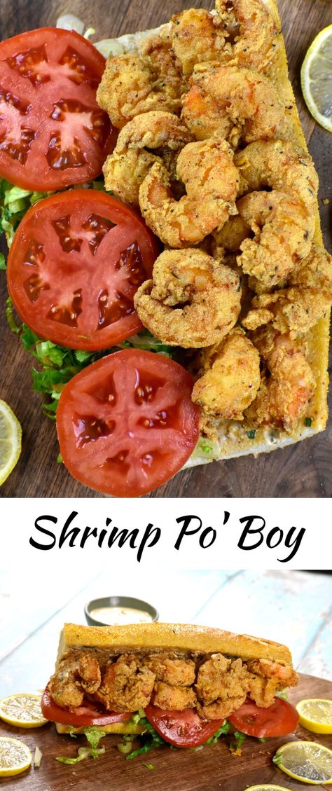 Shrimp Plates Ideas, Shrimp Bread Recipes, Louisiana Cooking Recipes, Poorboy Sandwich Recipe, Fried Shrimp Sandwich, Shrimp Pistolettes Recipe, Shrimp Po Boys Recipe, Shrimp Poboys Recipe, Shrimp Poboy Sandwich Remoulade Sauce