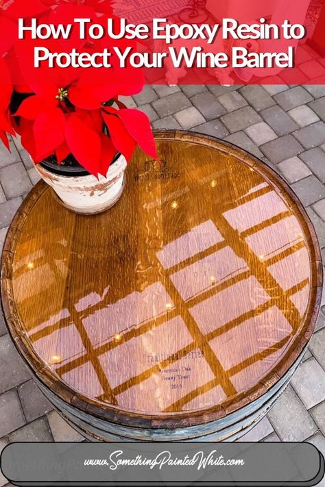 Whiskey Barrel Outdoor Ideas, Diy Wine Barrel Bar, Whiskey Barrel Table Diy, Whiskey Barrel Stave Ideas, Barrel Table Diy, Wine Barrel Patio Table, Bar Made Out Of Whiskey Barrels, Bourbon Barrel Table, Diy Whiskey Barrel