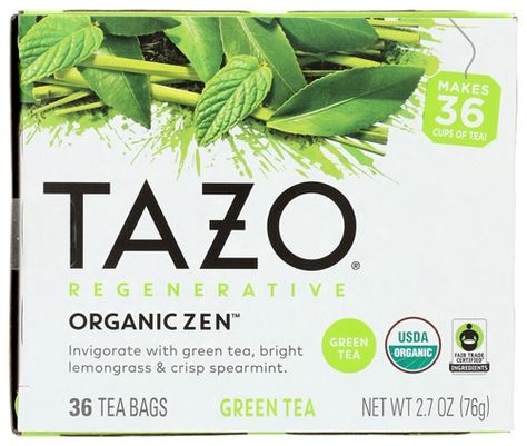 Zen Green, Poster Packaging, Tazo Tea, Caffeine In Tea, Calming Tea, Zen Tea, Tea Packaging Design, Drinks Recipe, Business Card Minimalist