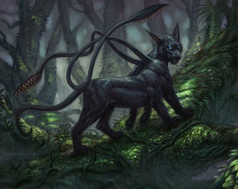 Dnd Snake Familiar Art, Fantasy Snake Monsters, Displacer Beast Art, Displacer Beast Dnd Art, Beast Folk Dnd, Snake Folk Dnd, Displacer Beast, Giant Black Snake Fantasy Art, A Darker Shade Of Magic