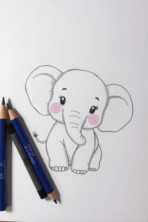 Check Out This Cute Elephant Drawing & 12+ Other Elephant Drawing Ideas! #drawing #drawinginspiration Elephant Doodle Simple, How To Draw Elephant, Kids Drawing Ideas Easy Nature, How To Draw An Elephant, Drawing Ideas Elephant, Elephant Drawing Simple, Elephant Drawing Ideas, Elephant Family Drawing, Drawing Of Elephant