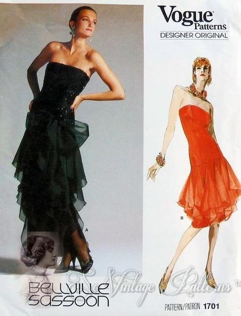 25 Vintage Sewing Patterns from Our Favorite Decade That Deserve A Comeback Bellville Sassoon, Cocktail Dress Patterns, Formal Dress Patterns, Vogue Dress Patterns, Gown Cocktail, Strapless Evening Gowns, Romper Pattern, Formal Evening Dress, Vogue Sewing