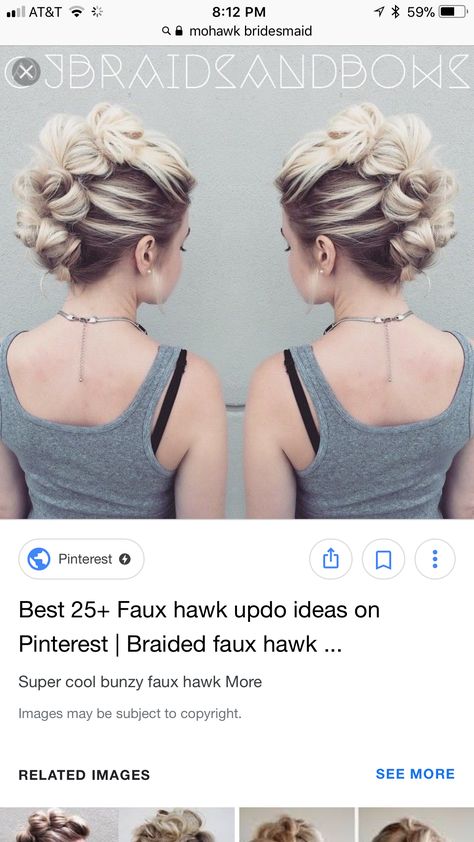 Faux Hawk Wedding Hairstyles, Fun Wedding Updos, Funky Wedding Hairstyles, Faux Hawk Updo, Funky Braids, Edgy Updo, Mohawk Updo, Easy Hair Dos, Faux Hawk Hairstyles