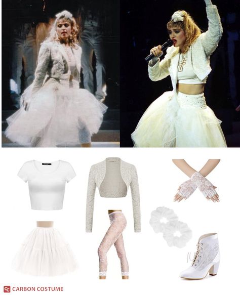 Madonna White Outfit, Madonna Like A Virgin Outfit, Madonna Outfits Concert, Madonna Costume Ideas, Madonna Costume Halloween, Like A Virgin Madonna Costume, Madonna Like A Virgin Costume, Madonna Inspired Outfits, Madonna Costume Diy