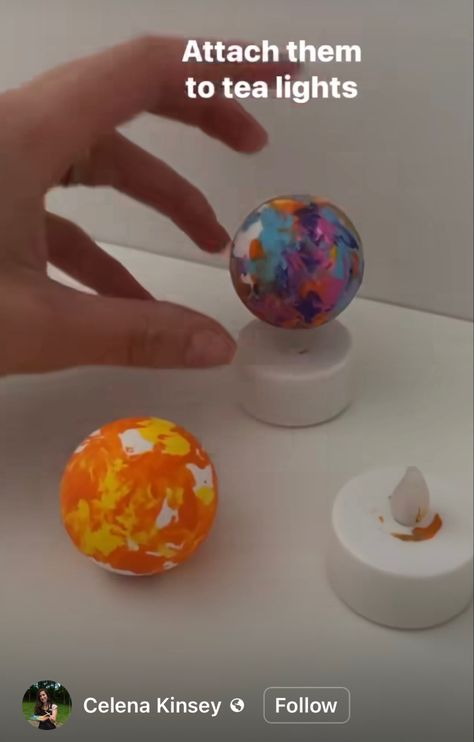 Ping Pong Ball Planet Tea Light, Ping Pong Ball Tea Light Craft, Ping Pong Ball Painting, Ping Pong Ball Lights Diy, Ping Pong Tea Light, Ping Pong Ball Lights, Ping Pong Ball Planets, Ping Pong Balls Crafts, Ping Pong Ball Tea Lights