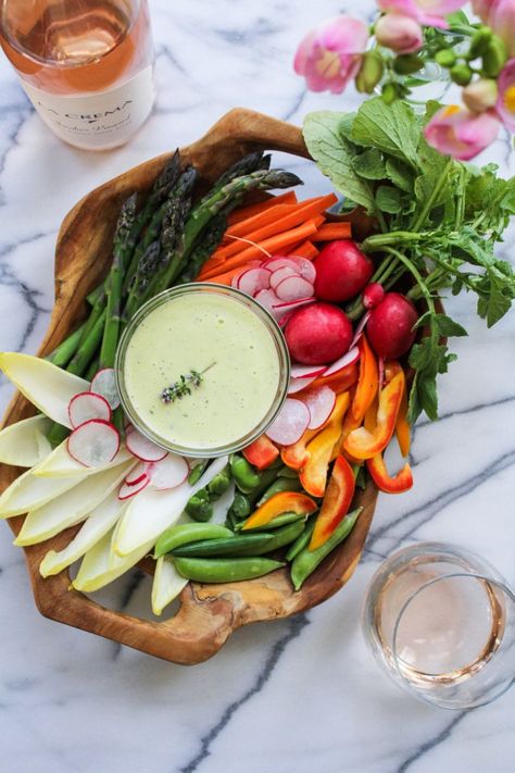 Spring Crudites with Herbed Aioli paired with La Crema's Saralee's Vineyard Pinot Noir Rosé Crudite Platter, Radish Salad, English Summer, Spring Dinner, Spring Brunch, Wine Party, Health Nut, Corn Salad, Kitchen Door