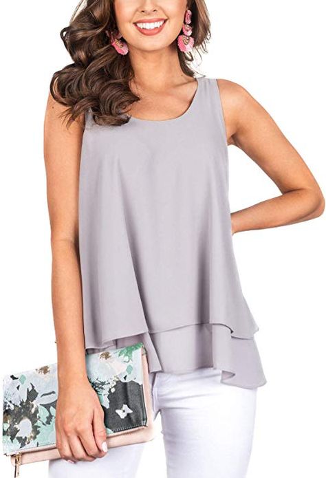 Floral Find Women's Chiffon Layered Tank Tops Summer Sleeveless Round Neck Blouses Shirts at Amazon Women’s Clothing store: Layered Tank Tops, Big Tummy, Women Work Blouse, Womens Tank Tops Summer, Tank Tops Summer, Layered Tank, Layering Tank Tops, Blouse Summer, Layering Tanks