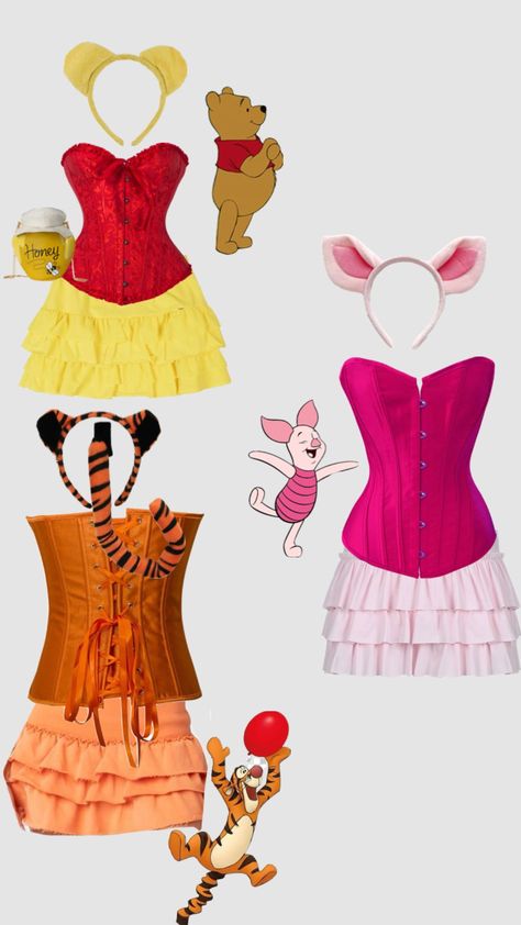 winnie the pooh, piglet, tigger halloween costume Costume For Trio, Tigger Halloween Costume, Winnie The Pooh Halloween Costume, Pooh Halloween Costume, Tigger Halloween, Fun Halloween Outfits, Pooh Halloween, Winnie The Pooh Halloween, Trio Costumes