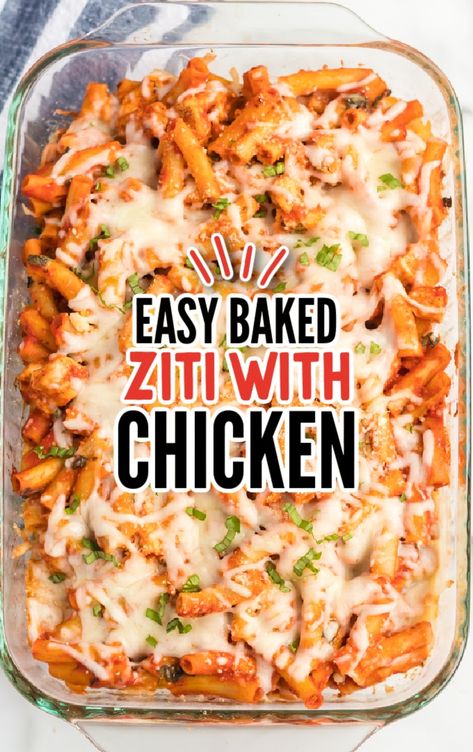 Chicken And Spaghetti Sauce Recipes, Baked Ziti With Chicken Easy, Rotisserie Chicken Baked Ziti, Oven Chicken Pasta Recipes, Mozzarella Chicken Pasta, Easy Chicken Marinara Bake, Chicken Broccoli Marinara Pasta, Chicken Parm Baked Ziti, Chicken Parmesan Baked Ziti