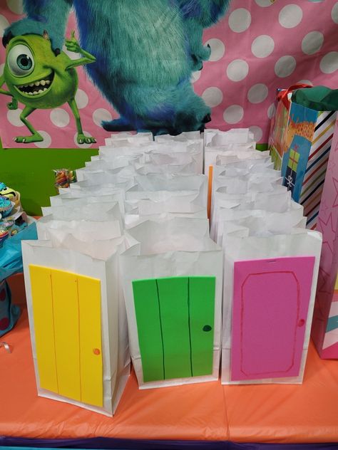 Monsters Inc Birthday Party treat bags. Boo's door 2nd Birthday Monsters Inc, Monsters Inc Birthday Party Ideas Diy, Monsters Inc Trunk Or Treat Ideas, Monsters Inc Birthday Party Ideas 2nd, Monsters Inc Theme Party, Monsters Inc Boo Birthday Party Ideas, Monsters Inc 2nd Birthday Party, Monsters Inc Trunk Or Treat, Boo Monsters Inc Party Ideas