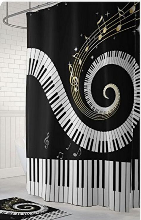 Music Quilts, Motown Party, Piano Crafts, Music Birthday Party, Piano Cakes, Music Notes Art, Black Shower Curtains, Globe Art, Music Room Decor