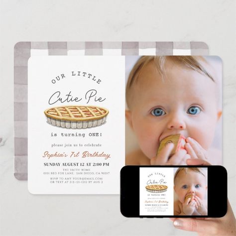 Little Cutie Pie Fall White 1st Birthday Photo Invitation | Zazzle Cutie Pie Birthday, Pie Birthday, Birthday Pies, 1st Birthday Photo, First Birthday Photo, Fall White, Photo Birthday Invitations, 1st Birthday Photos, Elegant Birthday